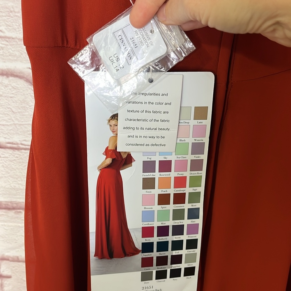Mori Lee Madeline Gardner Chiffon Off Shoulder Ruffled Gown in Cinnamon … - Picture 13 of 14